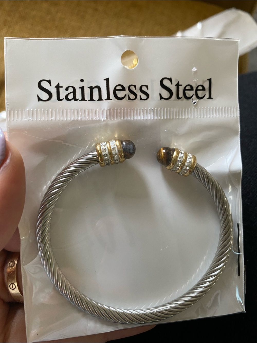 Twisted Cuff Bracelet with Gold Accents - Silver/Gold